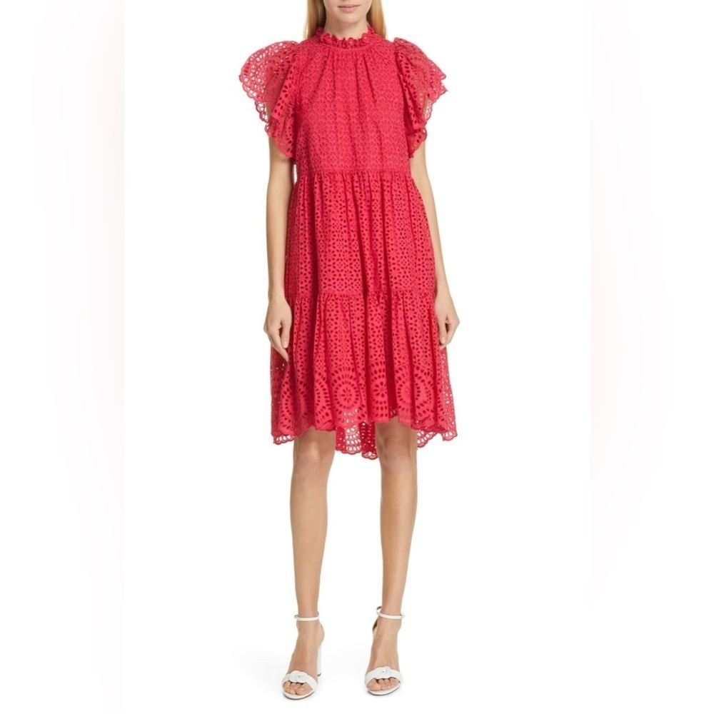 Ulla Johnson Eyelet Norah Dress in Fuchsia Pink, Size 0